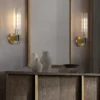 Arandela Luxo Cilindro Vidro Metal Dourado e Preto