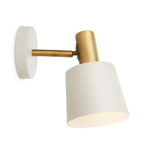 Luminária de Parede Moderna com Acabamento em Metal Dourado e Cúpula Cilíndrica Branca