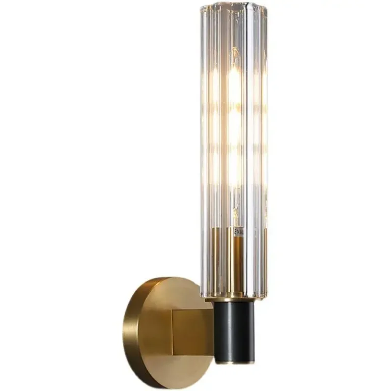Arandela Luxo Cilindro Vidro Metal Dourado e Preto — arandela de vidro luxo cilindro da Miresa, loja-de-luminárias-São-Paulo.