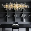 kf-Sa692433a8f0645af9f18210badb2f38bk Lustre Pendente Moderno Dourado com Cristais em Formato de Flores e Galhos, Ideal para Sala de Jantar, Estar e Escritório