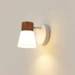 Luminária de Parede Moderna com Detalhe em Madeira e Cupúla de Vidro