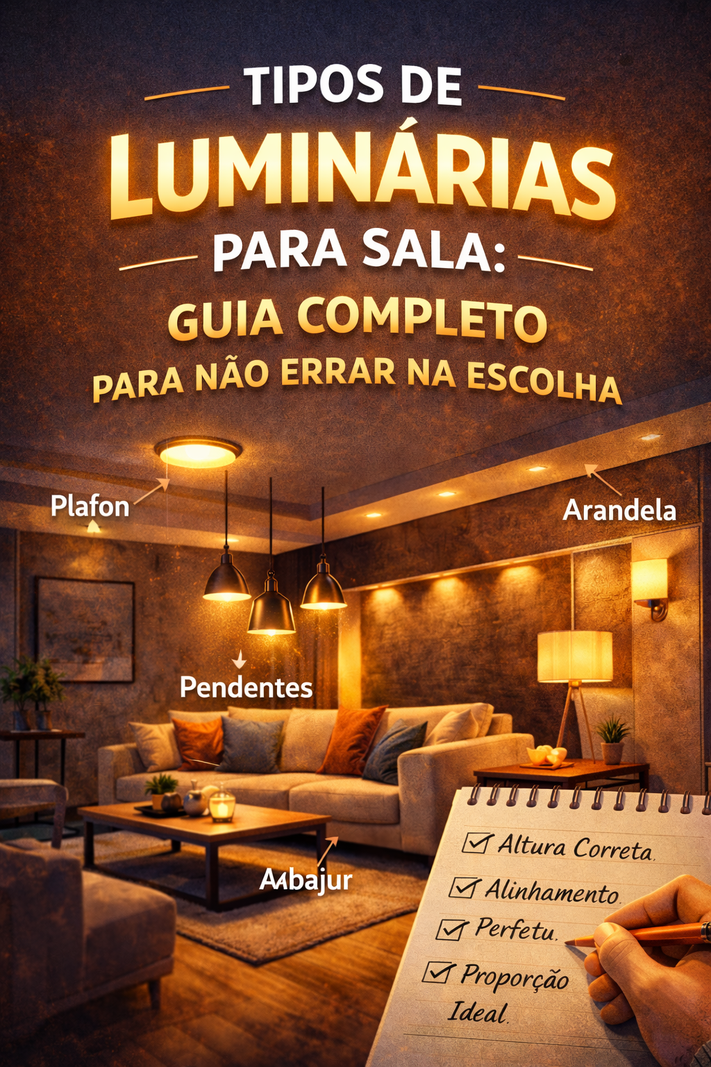 Tipos de Luminárias para Sala: Guia Completo para Não Errar na Escolha 1 tipos de luminarias para sala moderna com plafon pendente arandela e abajur iluminacao decorativa sofisticada – Miresa iluminação São Paulo Bela Vista Avenida Paulista