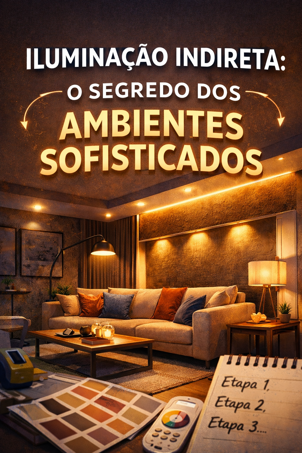 Iluminação Indireta: O Segredo dos Ambientes Sofisticados 1 Iluminação indireta em sala moderna com LED embutido, luz aconchegante e design sofisticado para ambientes elegantes – Miresa iluminação São Paulo Bela Vista Avenida Paulista