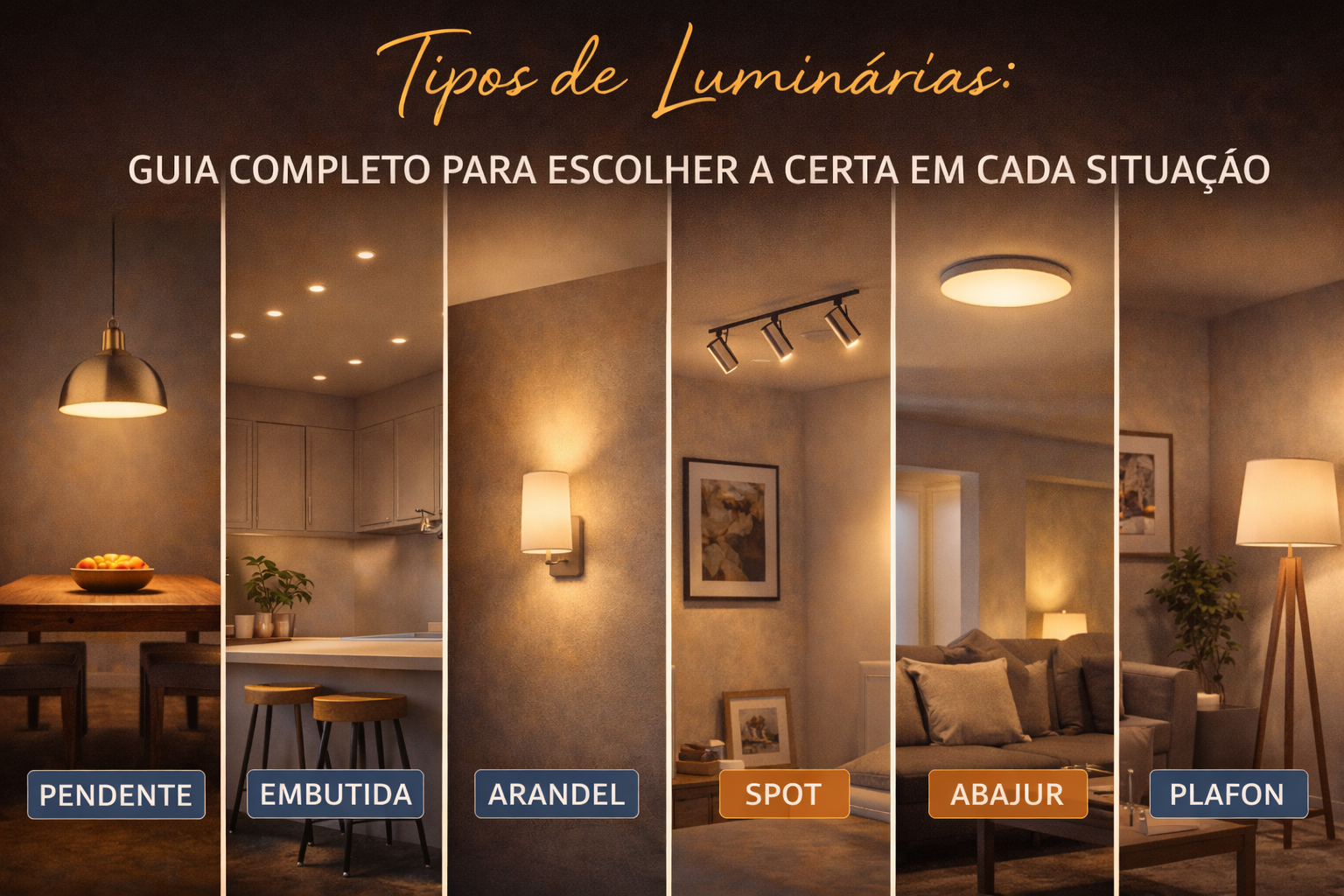 tipos de luminarias pendente embutida arandela spot plafon abajur guia iluminacao residencial design interiores