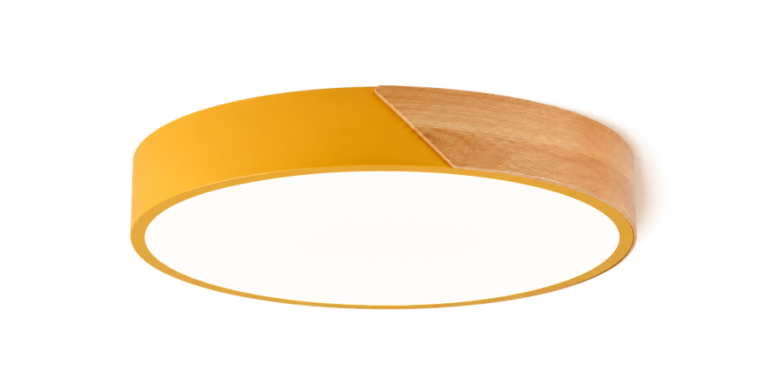 Luminária de sobrepor redonda instalada sobre mesa de jantar, alternativa ao pendente.