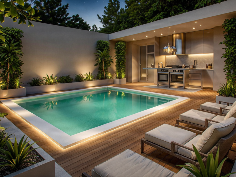 Iluminação para Piscinas, Decks e Espaços Gourmet: Refletores Subaquáticos IP68, Fitamentos e Áreas de Churrasqueira