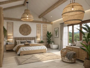 Pendente de rattan em decoração boho