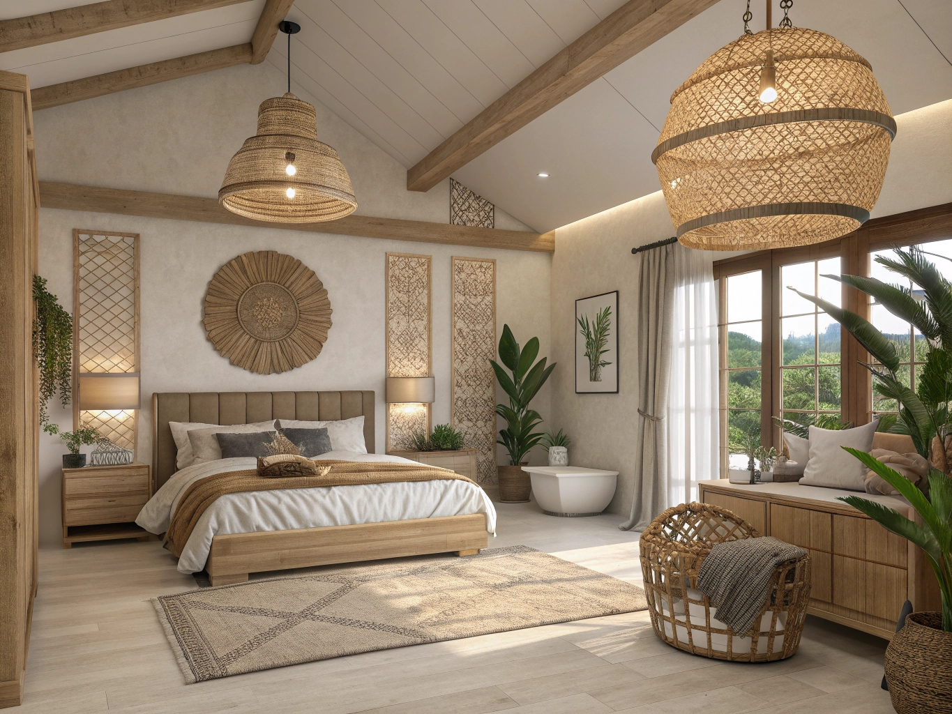 Pendente de rattan em decoração boho