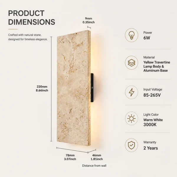Arandela Externa LED Com 2 Fachos de Luz Em Travertino Amarelo Natural Para Área Externa Para Jardins e Fachadas