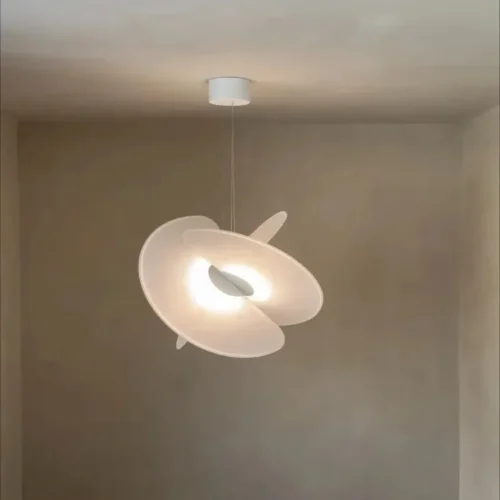 Lustre Escultural Moderno Forma Orgânica Seda Branca Para Mesa De Jantar