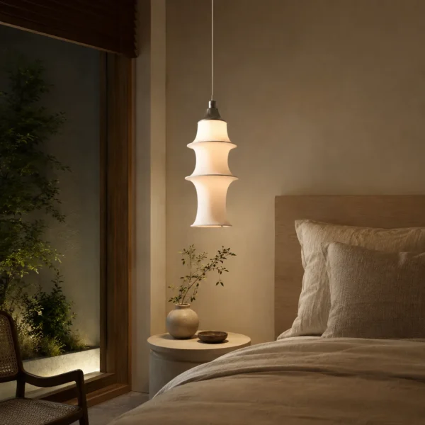 kf-S1b87ffb7c98641fb87d6e9bd3dbc5705I Lustre Escultural Em Camadas Orgânicas De Tecido Branco Para Salas e Quartos