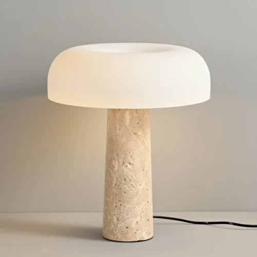 Abajur de Pedra Natural e Vidro Branca Para Mesa Salas e Quartos