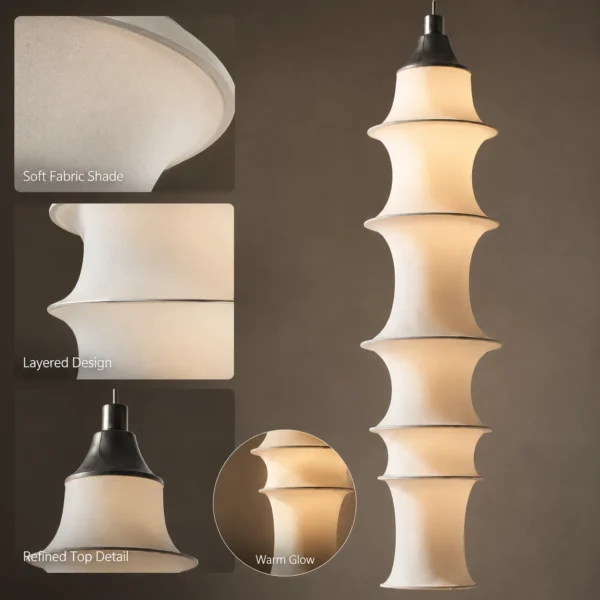 kf-S234eebdb3eaf4de0b9ab1362ce772c888 Lustre Escultural Em Camadas Orgânicas De Tecido Branco Para Salas e Quartos