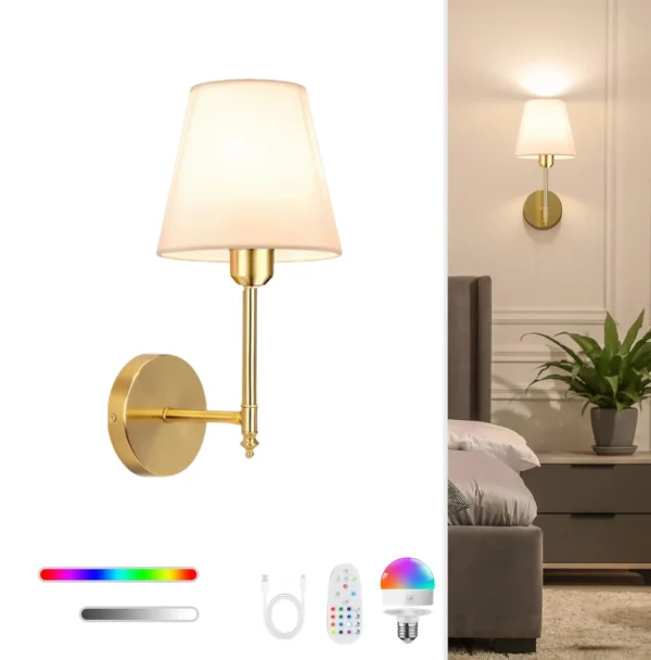 kf-S28b30598e3644dfca2d768690c7b295cD Arandela Recarregável Sem Fio com Cúpula em Tecido e Luz RGB para Quarto e Sala de Estar