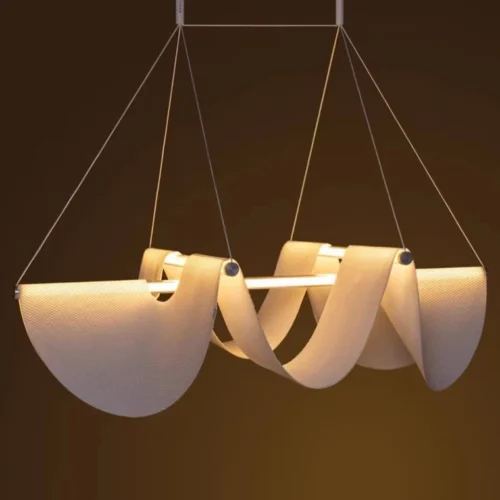Lustre Escultural minimalista Formas Orgânicas Wabi-Sabi Tecido Branco Para Mesa Jantar