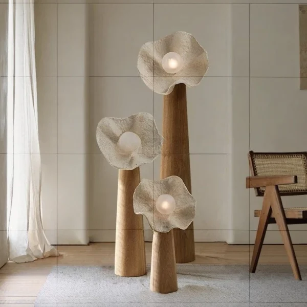 kf-S463bde1e8b1a4da6baa59d29895142748 Luminárias de Chão Forma Orgânica de Madeira Sólida Estilo Wabi Sabi Escultural Para Salas e Quartos