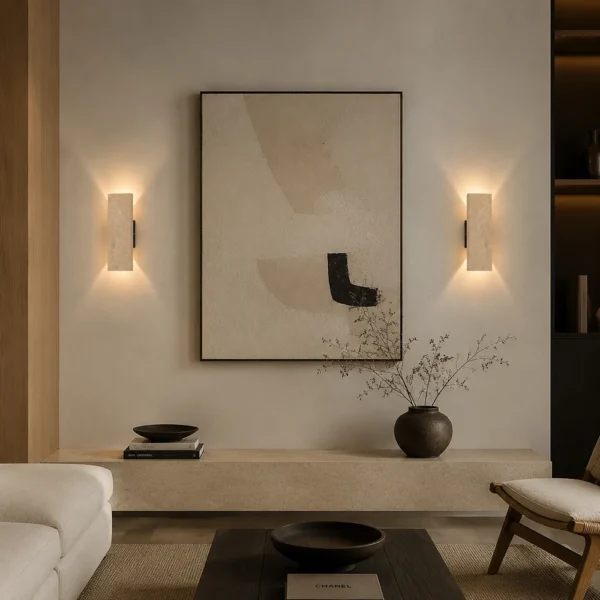 Arandela Externa LED Com 2 Fachos de Luz Em Travertino Amarelo Natural Para Área Externa Para Jardins e Fachadas