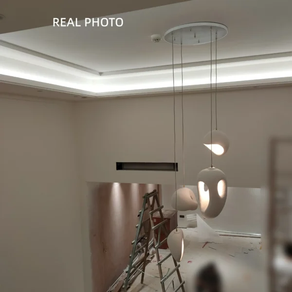 kf-S5cdee638d7f349af9d8ebb0a44c25e89U-1 Lustre Escultural Forma Orgânica Wabi-Sabi Acabamento Poroso Para Mesa de Jantar e Hall de Entrada