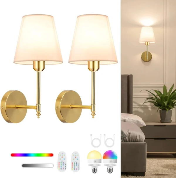 kf-S5e00c84a72034b54ba0d4b18bb1e6c4eW Arandela Recarregável Sem Fio com Cúpula em Tecido e Luz RGB para Quarto e Sala de Estar