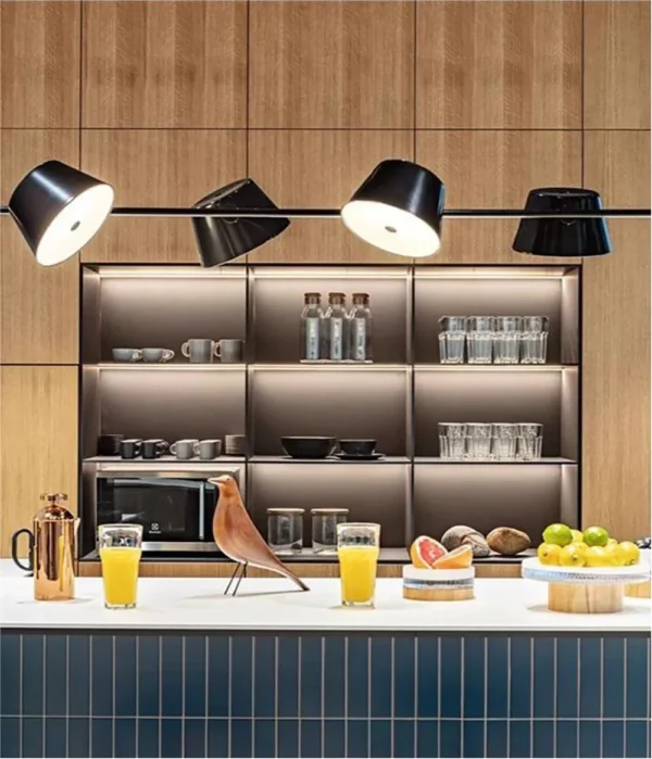 kf-S6210040f811545968192c028faaefdaeB Lustre Contemporâneo de Alumínio Barra Linear Com Pendentes Em Sala Jantar Mesa Retangular
