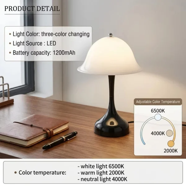 Abajur Portátil Luminária Tipo Cogumelo LED Recarregável Para Mesa Em Quarto, Salas e Home Office