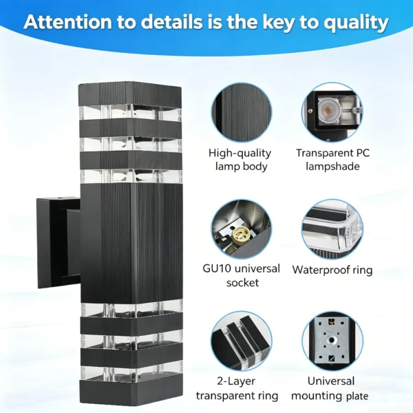 kf-S6e30ed4953a04bc08fad26969b5592963 Arandela Externa IP65 à Prova d'Água E27/GU10 Acrílico Metal Preto Para Jardins e Fachadas