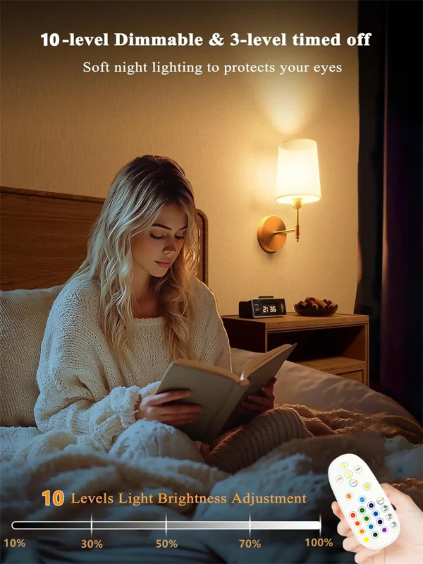 kf-S74286d5b9f31468cb8da3da794cb4900K Arandela Recarregável Sem Fio com Cúpula em Tecido e Luz RGB para Quarto e Sala de Estar