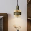 kf-S7509c2605a6949dc9a1fdd744ed9e66cW Pendente Teto Moderno De Vidro Âmbar e Metal Bronze Para Bancada e Mesa de Jantar