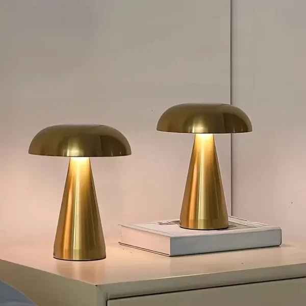Abajur Portátil Sem Fio Cogumelo Com LED Toque e Bateria Recarregável Para Mesa Estar, Quartos e Home Office