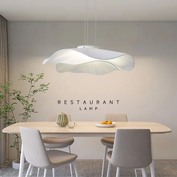 kf-S88983a511b464bc2aeaf5629ce8c862cX Lustre Escultural Forma Orgânica De Tecido Branco Para Mesa De Jantar