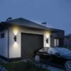 Arandela Moderna Cilindro Alumínio Preto IP65 Com 2 Fachos Para Áreas Externas Como Jardins e Fachadas