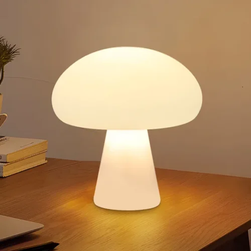 Abajur Cogumelo Luminária Portátil Acrílico Branco Leitoso Pra Home Office, Cabeceira Cama e Mesa De Criado Mudo