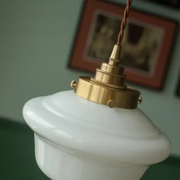 Pendente Vintage De Vidro Branco Leitoso Para Bancada e Mesa de Jantar