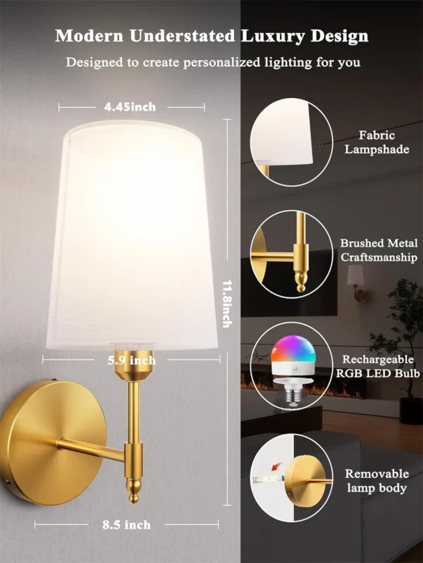 kf-Sa9e028f382564769a363ffe438bdffc2C Arandela Recarregável Sem Fio com Cúpula em Tecido e Luz RGB para Quarto e Sala de Estar