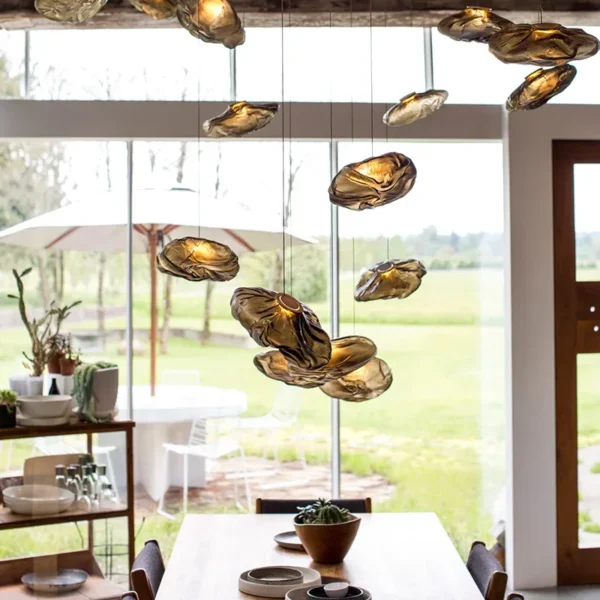 kf-Sc1e12a162c9e494f80f38d669eb40699E Lustre Forma Orgânica Escultural De Vidro Para Sala de Jantar e Quartos
