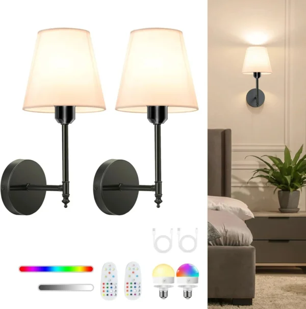 kf-Sd6508c9625974f55ae5570447959b940i Arandela Recarregável Sem Fio com Cúpula em Tecido e Luz RGB para Quarto e Sala de Estar