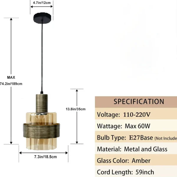kf-Sd677967b59a04f5489fbb68bc699689er Pendente Teto Moderno De Vidro Âmbar e Metal Bronze Para Bancada e Mesa de Jantar