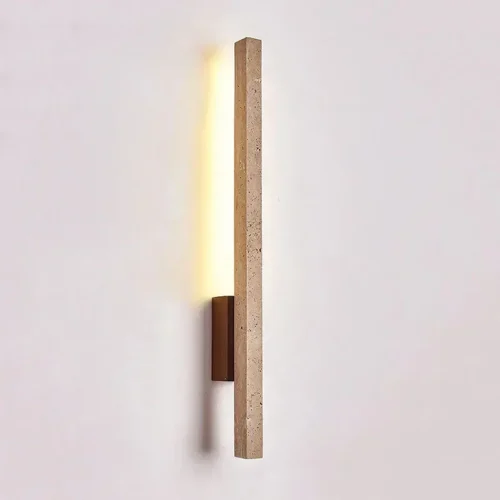 Arandela Linear Rústica Wabi-Sabi em Travertino Cor Natural Para Quartos, Salas e Lavabos