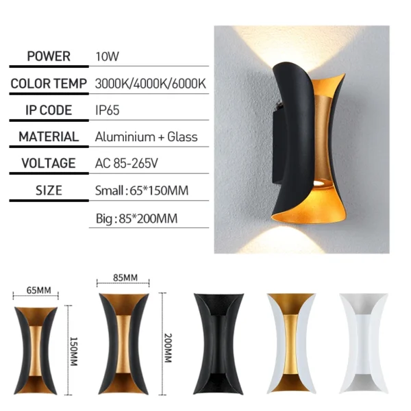 kf-Se98646b9dbe94ec58e544c029ad9f776Q Arandela Alumínio IP65 À Prova D'Água Com 2 Fachos de Luz Para Áreas Externas Em Jardins e Varandas