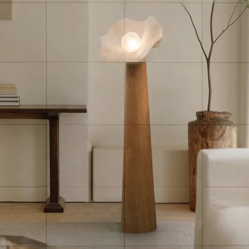 Luminárias de Chão Forma Orgânica de Madeira Sólida Estilo Wabi Sabi Escultural Para Salas e Quartos
