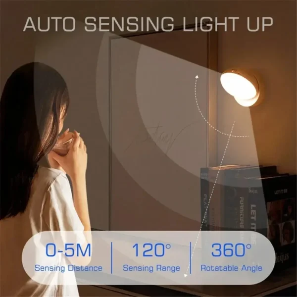 Arandela Sem Fio Luz 360° Noturna Com Sensor Movimento LED Recarregável Para Salas, Quartos e Corredores