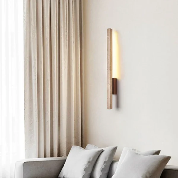 kf-Sff987e3a2a9b44d99e9eba78da3fd93fS Arandela Linear Rústica Wabi-Sabi em Travertino Cor Natural Para Quartos, Salas e Lavabos