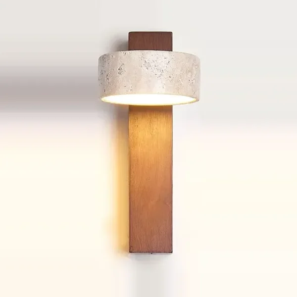 Arandela Wabi-Sabi em Travertino e Madeira com Luz LED Giratória Arandela Wabi-Sabi em Travertino e Madeira com Luz LED Giratória