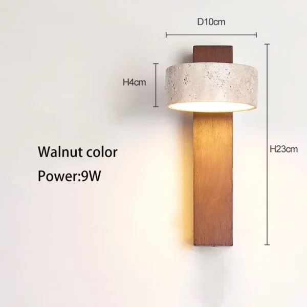 Arandela Wabi-Sabi em Travertino e Madeira com Luz LED Giratória - Nogueira Arandela Wabi-Sabi em Travertino e Madeira com Luz LED Giratória - Nogueira